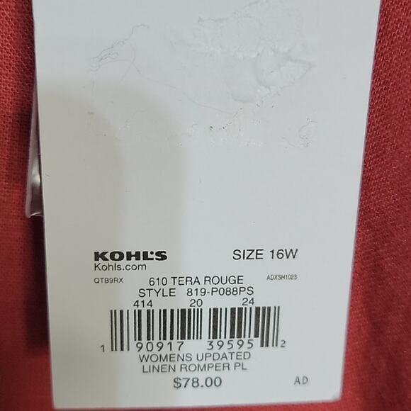 Sonoma Tera Rouge Linen Shorts Romper Womens Plus Size 16W NWT - Picture 3 of 6